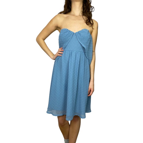 Lulu's Light Blue chiffon Off the Shoulder Knee Length Dress Medium - Picture 4 of 10